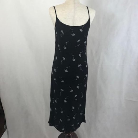 EUC Black with Floral Print Slip Midi Dress Size 6 - Picture 2 of 10